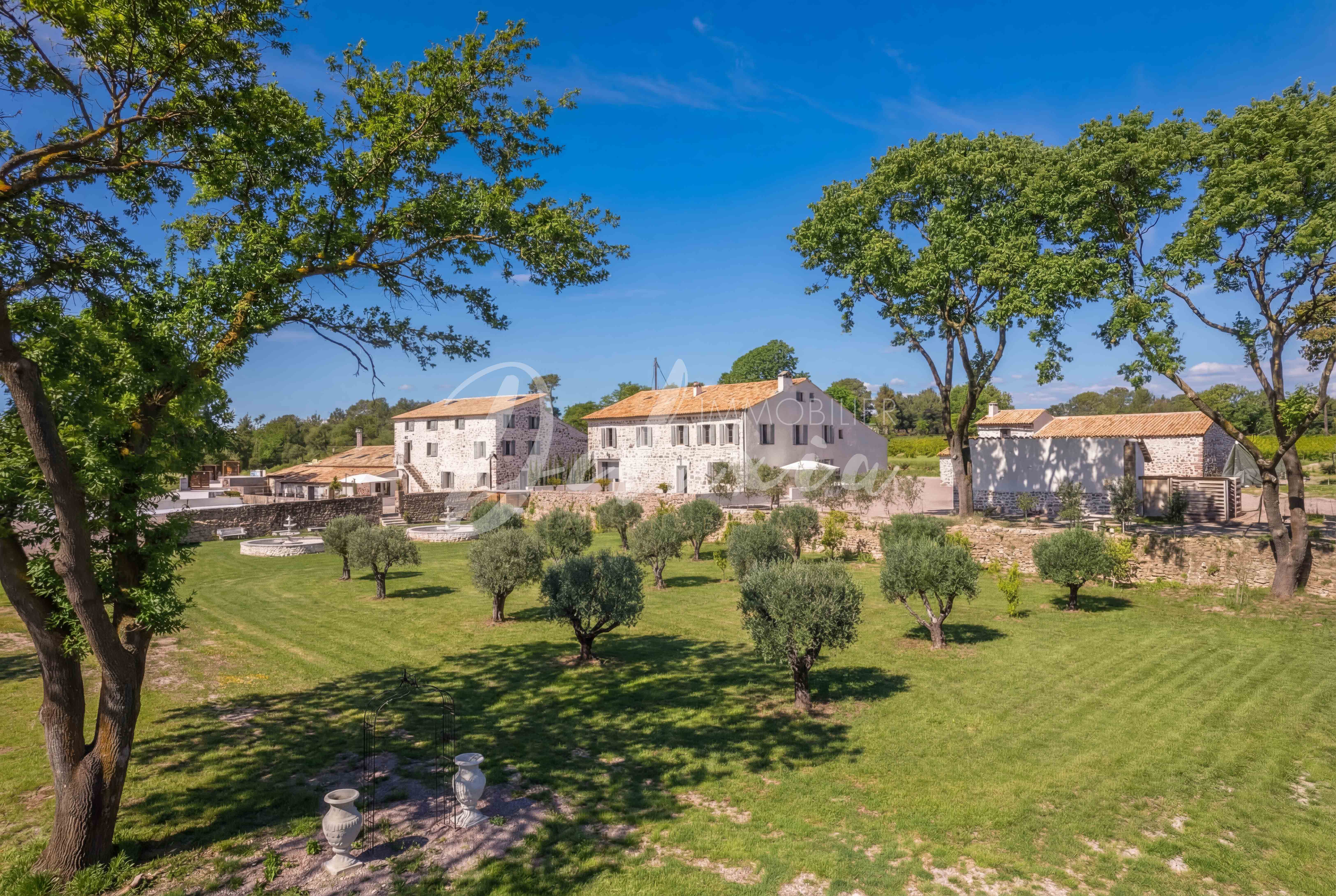 Bastide provençale à vendre entourée d’oliviers et de vignes.