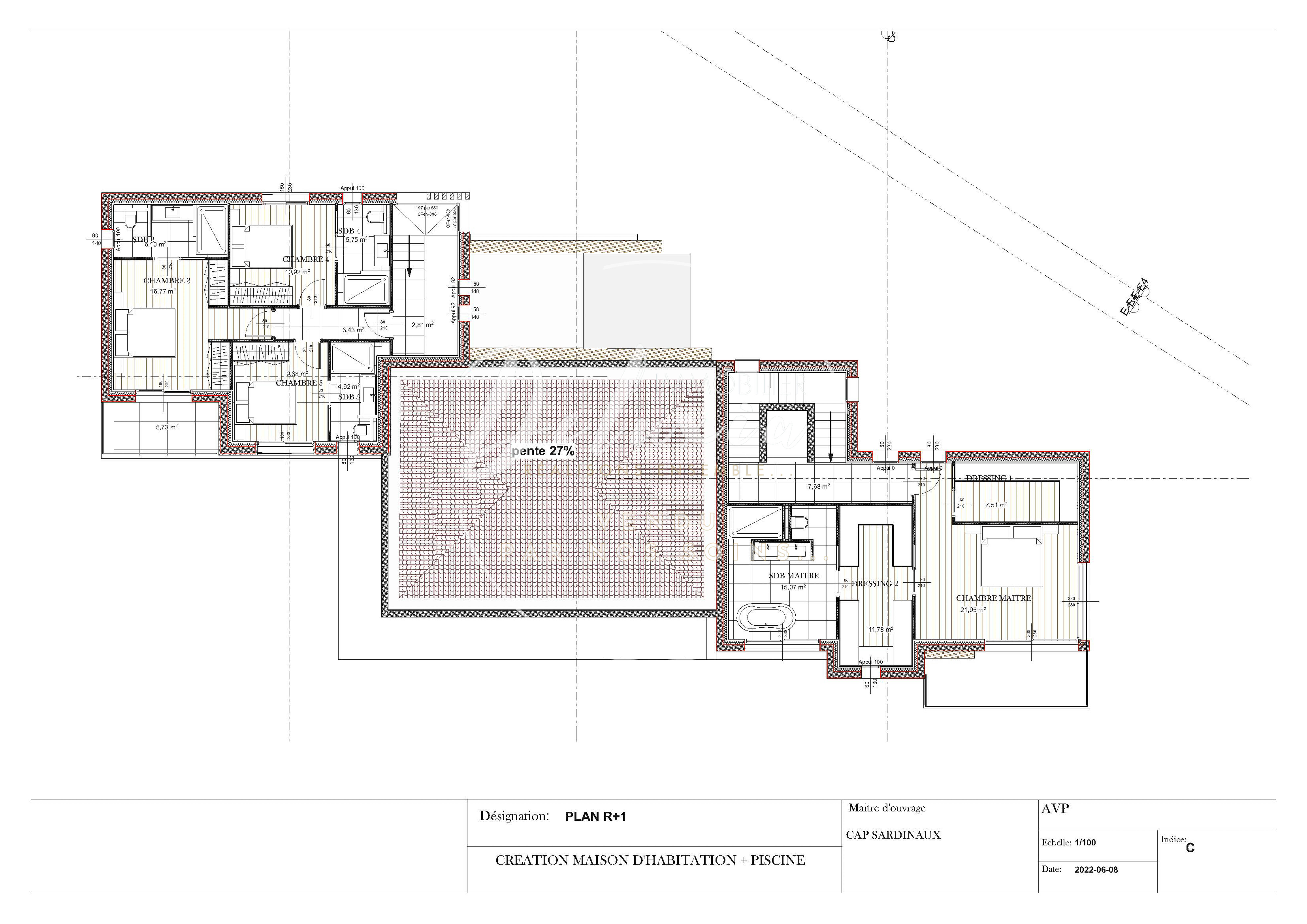 Plan étage villa neuve Sainte-Maxime