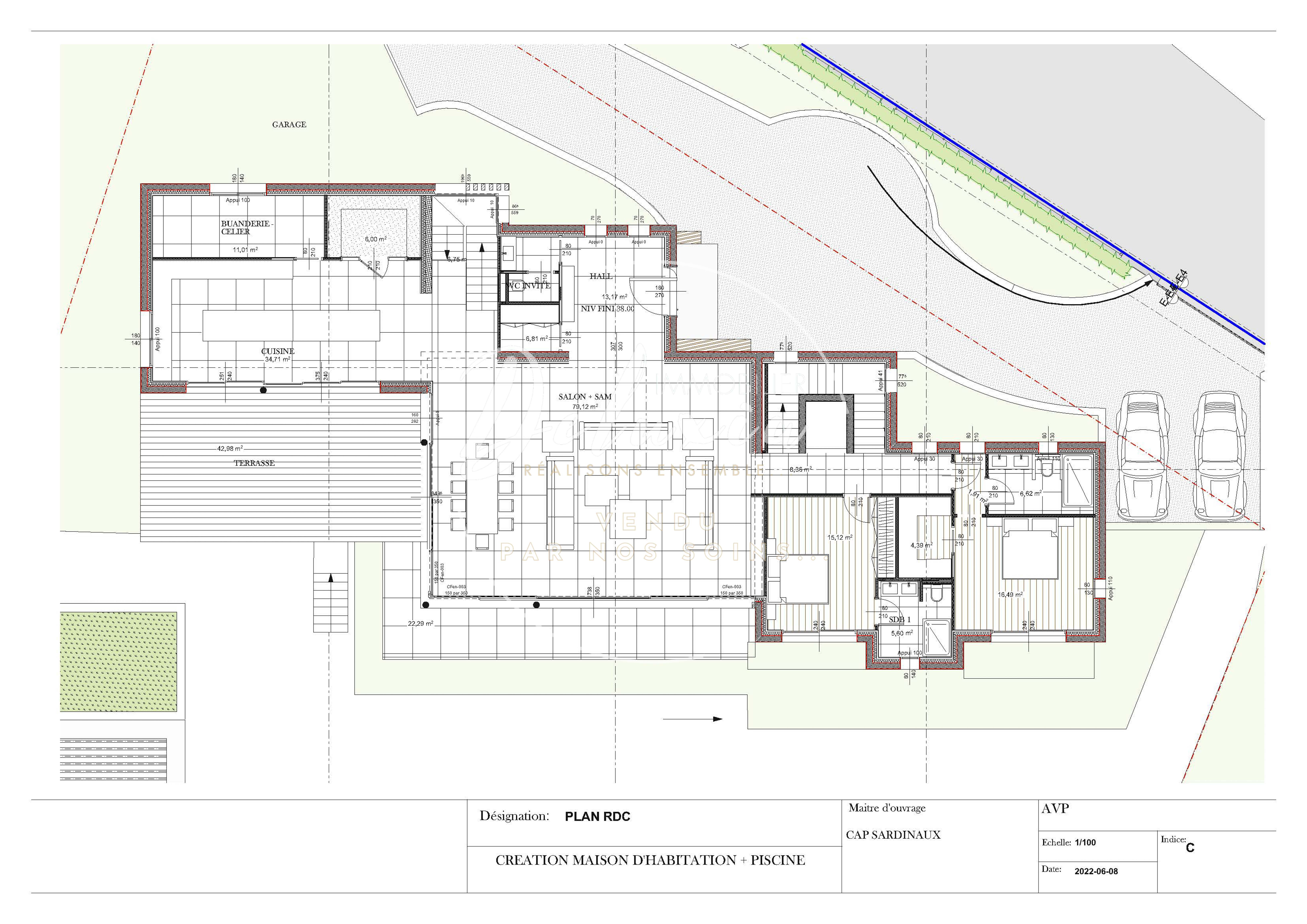 Plan RDC villa neuve Sainte-Maxime