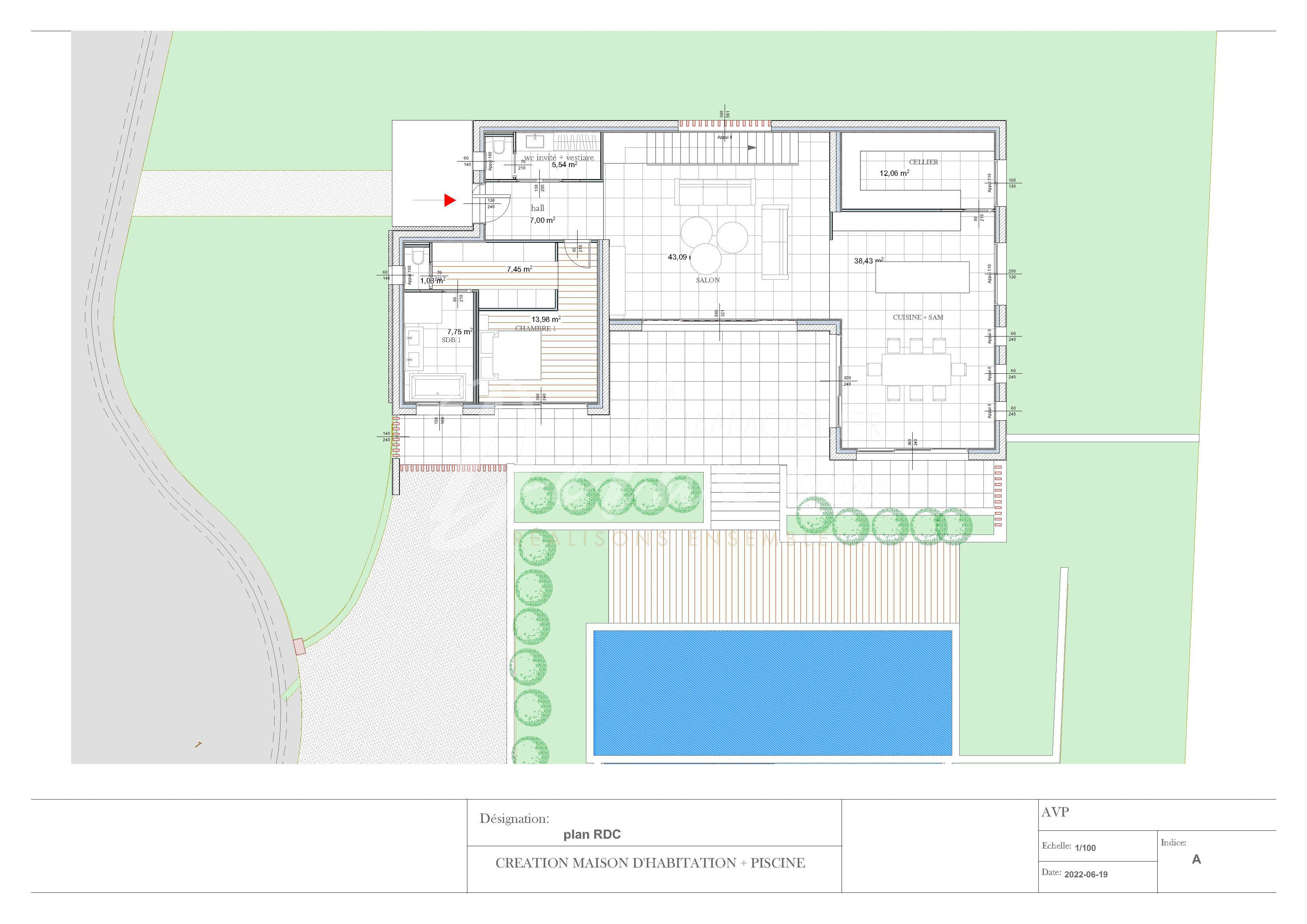 Plan RDC d'une villa neuve à Saint-Raphaël 