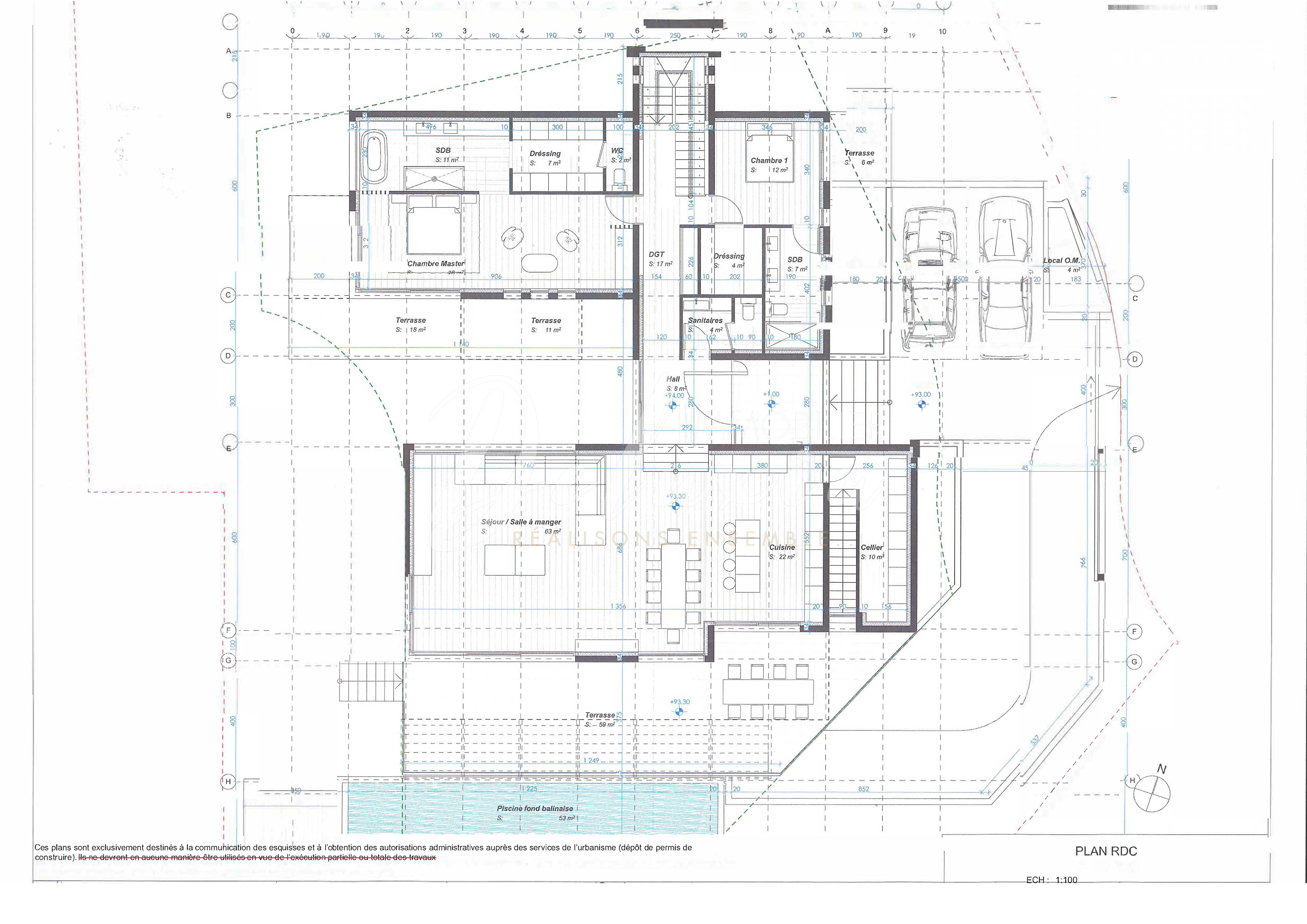 Plan RDC d'une villa en construction à Saint-Raphaël 